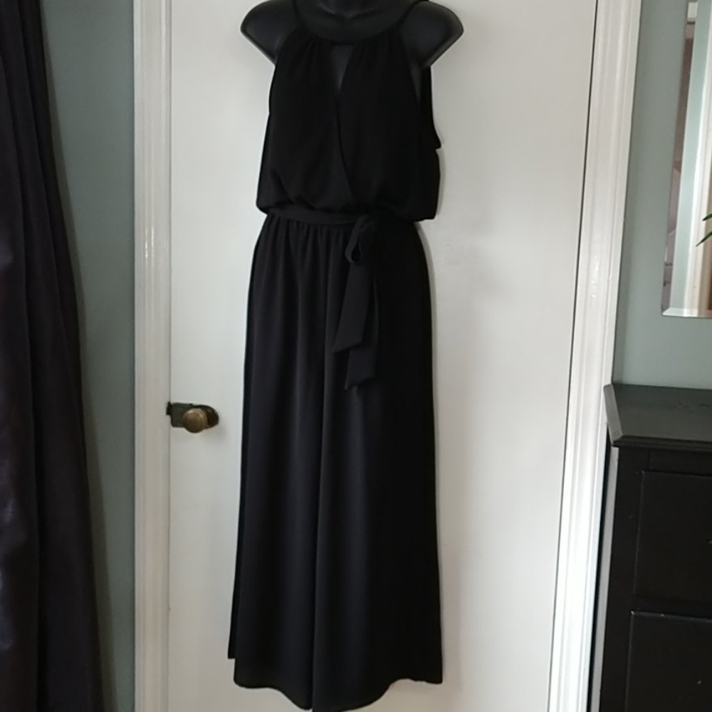 Candies Black Crepe Halter Belted Pantsuit